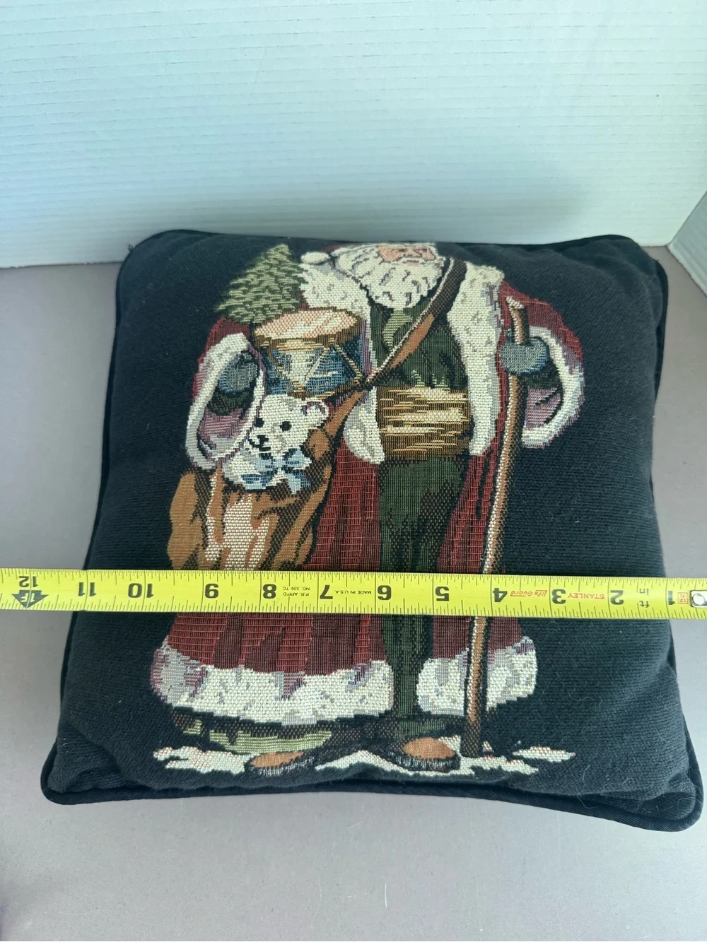 Holiday Santa Needlepoint Throw Pillow - Black and Red